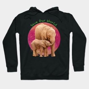 Save Our World - Elephants in Medium Brown. Hoodie